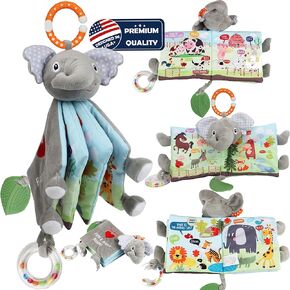 Baby Books 0-6 Months,Infant Toys, Elephant Soft Cloth Touch Feel Crinkle Books for Babies Toddlers,Baby Toys 3-6 Months 6 to 12 Months 1-3 Years Baby Gifts Boy Girl,Bunny Stuffed Plush Teething Toys