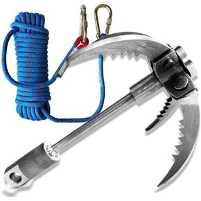 Large Grappling Hook with Rope Set. Compact 4-Claw Folding Durable Stainless Steel Perfect for Outdoor Survival, Retrieval, Camping, Hiking, Tree Mountain, and Climbing