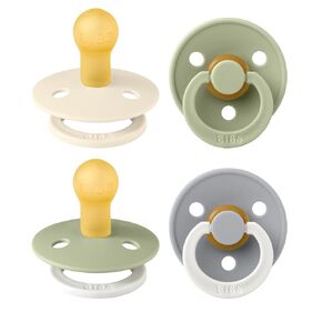 BIBS Colour Soother 4-Pack | BPA Free Dummy Pacifier | Round Nipple | Natural Rubber Latex | Made in Denmark | Size 0-6 Months | Sage Glow Mix