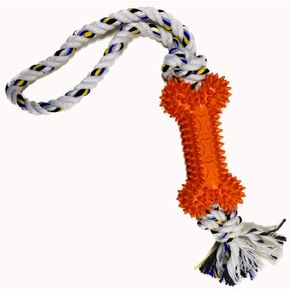 Rubber Bone with Attached Rope - Natural Rubber Dog Toy with Rope- Interactive Pet Toy - Fetch Toy - Tug of War Toy - Non-Toxic - Great Indoor and Outdoor Use - Toy for Teething