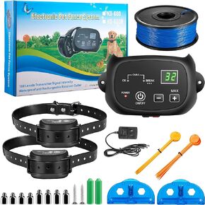 Electric Fence for Dogs Inground/Underground Dog Fence System Wired Pet Containment System w/Rechargeable Waterproof Training Collar Receiver, 656ft Boundary Wire, Tone & Shock Correction