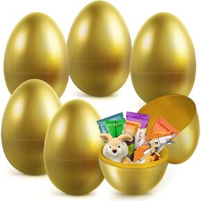 6 PCS Large Golden Easter Eggs, 6" Jumbo Metallic Easter Eggs for Easter Egg Hunt, Empty Easter Eggs for Filling Treats, Fillable Surprise Eggs Bulk, Basket Stuffers Fillers, Easter Theme Party Favor