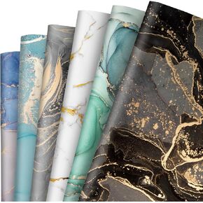 Whaline 12 Sheet Marble Wrapping Paper 6 Designs Colorful Gift Wrap Paper Folded Flat DIY Craft Art Paper for Wedding Birthday Party Decor Wrapping Supplies, 19.7 x 27.6 inch