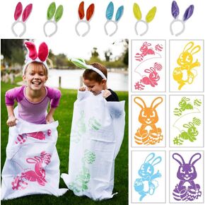 JOYIN 6 Easter Potato Sack Race Jumping Bags 24 * 40 with Bunny Ears Headbands for All Ages Kids Easter Theme Party Favor, Easter Eggs Hunt Game Activities,Easter Party Supplies, Party Games