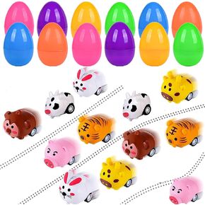 12PCS Easter Eggs Filled with Pull Back Car Toys, Easter Basket Stuffer for Toddler Boy Girl, Plastic Easter Eggs Filler Easter Gift for Kids, Goodie Bag Fillers, Easter Egg Hunt Party Favor