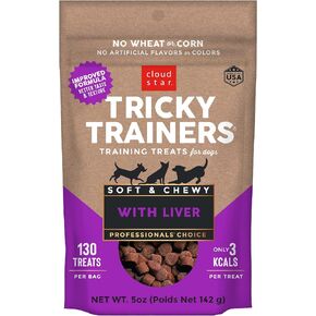 Cloud Star Tricky Trainers Soft & Chewy Dog Training Treats 5 oz Pouch, Salmon Flavor, Low Calorie Behavior Aid with 130 treats