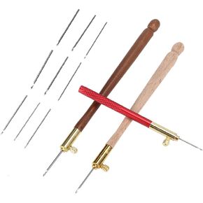 Tambour Hooks, 3Pcs Stainless Steel Wood Handle Embroidery Crochet Hooks with 9 Needles French Tambour Beading Sequins Sewing Craft Tool
