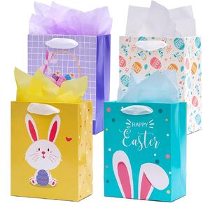 4 أكياس هدايا عيد الفصح من Nihuecne مع مناديل ورقية، أكياس هدايا متوسطة الحجم مقاس 9 بوصات مع مقابض لتغليف هدايا عيد الفصح، 4 تصميمات in Kuwait
