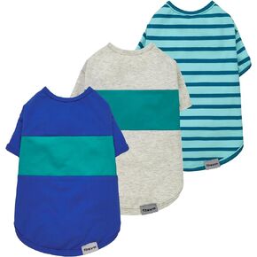 Fitwarm 3 Pack Color Block Striped Dog Shirt, Summer Dog Clothes for Small Dogs, Breathable Lightweight Pet Tshirt with Sleeves, Cat Outfit, Oliver Green, Grey, Black, XS
