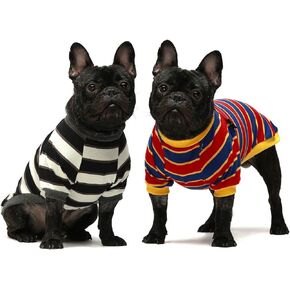 Fitwarm 3 Pack Color Block Striped Dog Shirt, Summer Dog Clothes for Small Dogs, Breathable Lightweight Pet Tshirt with Sleeves, Cat Outfit, Oliver Green, Grey, Black, XS