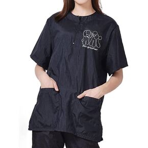 WAYUTO Short Sleeves Pet Grooming Smock with Zipper Dog Grooming Work Clothes with 2 Pockets Pet Grooming Shirt Dog Grooming Workwear for Pet Shop Men Women Bichon Medium
