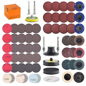 117 Pack 2 inch Hook & Loop Quick Change Sanding Discs Set for Drill Sanding Attachment, Headlight Restoration & Multi-Surface Sanding, Wet/Dry Use, 36-3000 Grit