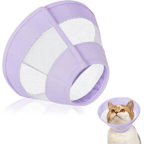 Cat Cone, Soft Cat Cone Collar to Stop Licking and Scratching, Adjustable E-Collar After Surgery for Cats, Mesh Recovery Elizabethan Collar for Cats, Kittens, Rabbits (Purple, M(Neck:6.75"-9"))