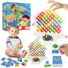 Inno2Eleph 48 Pcs Tetra Balance Tower Game for Kids and Adults,Balanced Stacking Game for Two Players Team Versus Board Game（Two Bases, More Ways to Play）