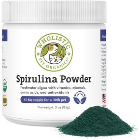 Wholistic Pet Organics Spirulina Powder Organic for Dogs Super Greens Powder Seasonal Allergy Support Supplement Dog Multivitamin USDA Certified Immune Support Vitamins Antioxidants and Minerals