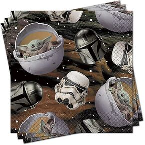 Multicolor Mandalorian The Child Luncheon Napkins (16 Count) - Perfect for Star Wars Themed Parties & Fans