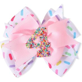 Sprinkle Confetti Hair Bow - First Birthday Pink Party Decoration for Baby Girls, Ice Cream Theme 1st Birthday (3th Girls Hair Bow) in Kuwait