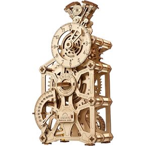 UGEARS Engine Clock 3D Wooden Puzzles for Adults - Mechanical 3D Puzzle Clock Kits for Do It Yourself, Functional Table Clock with Moving Pistons - Miniature Kit Models for Adults to Build - 265 Pcs