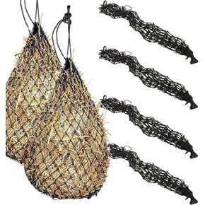 4PCS Slow Feed Hay Nets for Horses, 40 in Hanging Hay Feeder for Horses, Small 2 x 2 in Holes Feeding Net Hanging Travel Feeder for Trailer and Stall