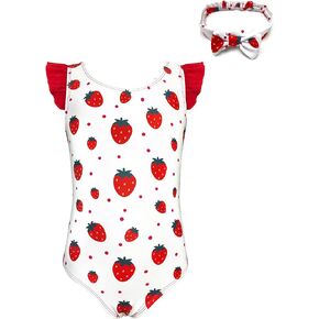 SHEKINI Baby Girl's One Piece Swimsuit Strawberry Ruffle Bathing Suits Cute Swimwear