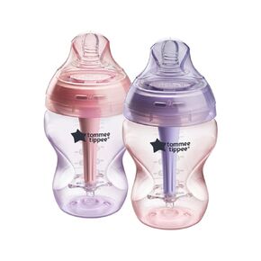 Tommee Tippee Baby Bottles, Advanced Anti-Colic Baby Bottle with Slow Flow Breast-Like Nipple, 9oz, 0m+, Self-Sterilizing, Baby Feeding Essentials, Pack of 2