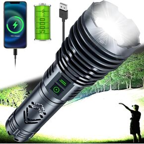 Rechargeable Flashlights 980000 High Lumens,XHP160.6 Super Bright LED Flashlight,Tactical Powerful Waterproof Handheld Flashlights with Zoomable 6 Modes for Emergencies Camping