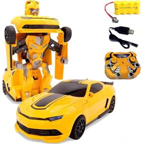 Remote Control Car Transforming Bumblebee Classic Disguise Action Figure Hero Robot Toy with One Button Transformation