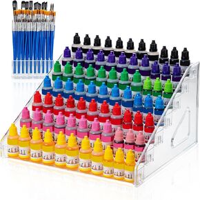 Acrylic Paint Organizer (7Layer) & Paint Brush Holder (26 Holes) for Paint Storage Paint Holder, Clear Paint Bottle Rack for Alcohol Inks, Food Coloring Organizer