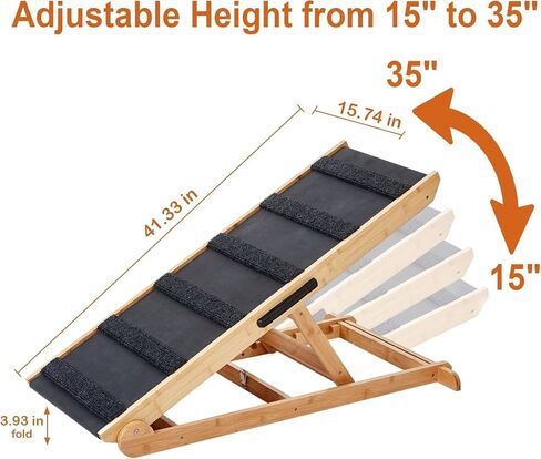 Upgraded Dog Ramp,Pet Ramp for Bed, 6 Layer Adjustable Ramp Up to 150 Lbs, 41.33" Long and Adjustable from 13.78"to 25.59"- Non Slip Rubber Surface in Kuwait