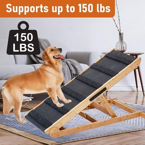 Upgraded Dog Ramp,Pet Ramp for Bed, 6 Layer Adjustable Ramp Up to 150 Lbs, 41.33" Long and Adjustable from 13.78"to 25.59"- Non Slip Rubber Surface in Kuwait