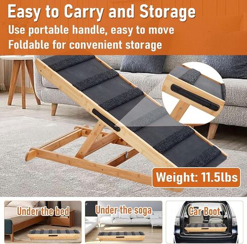 Upgraded Dog Ramp,Pet Ramp for Bed, 6 Layer Adjustable Ramp Up to 150 Lbs, 41.33" Long and Adjustable from 13.78"to 25.59"- Non Slip Rubber Surface in Kuwait