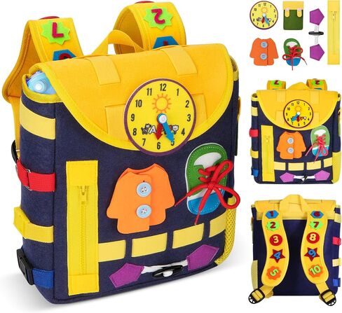 URMYWO Busy Board - Toddlers Backpack for 3-7 Year Old - Montessori Sensory Toys with Numbers Buckles - Develop Life Skills Learning Activity Fine Motor Skills Toddler Travel Toys Birthday Gifts in Saudi Arabia