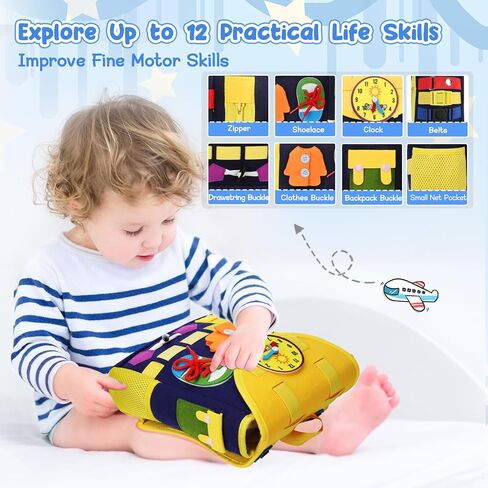 URMYWO Busy Board - Toddlers Backpack for 3-7 Year Old - Montessori Sensory Toys with Numbers Buckles - Develop Life Skills Learning Activity Fine Motor Skills Toddler Travel Toys Birthday Gifts in Saudi Arabia