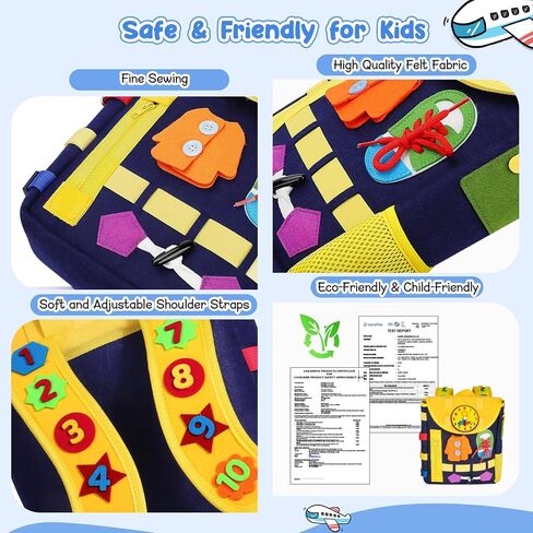 URMYWO Busy Board - Toddlers Backpack for 3-7 Year Old - Montessori Sensory Toys with Numbers Buckles - Develop Life Skills Learning Activity Fine Motor Skills Toddler Travel Toys Birthday Gifts in Saudi Arabia