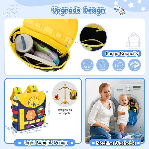 URMYWO Busy Board - Toddlers Backpack for 3-7 Year Old - Montessori Sensory Toys with Numbers Buckles - Develop Life Skills Learning Activity Fine Motor Skills Toddler Travel Toys Birthday Gifts in Saudi Arabia