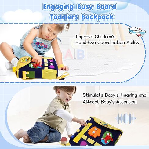 URMYWO Busy Board - Toddlers Backpack for 3-7 Year Old - Montessori Sensory Toys with Numbers Buckles - Develop Life Skills Learning Activity Fine Motor Skills Toddler Travel Toys Birthday Gifts in Saudi Arabia