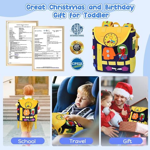URMYWO Busy Board - Toddlers Backpack for 3-7 Year Old - Montessori Sensory Toys with Numbers Buckles - Develop Life Skills Learning Activity Fine Motor Skills Toddler Travel Toys Birthday Gifts in Saudi Arabia