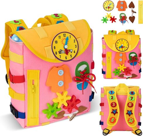 لوحة مشغولة - حقيبة ظهر للأطفال الصغار من عمر 3 إلى 7 سنوات - ألعاب مونتيسوري الحسية مع أبازيم أرقام - تطوير المهارات الحياتية ونشاط التعلم والمهارات الحركية الدقيقة وألعاب السفر للأطفال الصغار هدايا عيد الميلاد in Kuwait