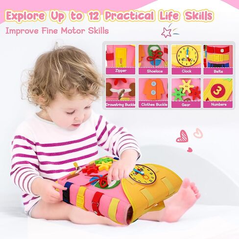 لوحة مشغولة - حقيبة ظهر للأطفال الصغار من عمر 3 إلى 7 سنوات - ألعاب مونتيسوري الحسية مع أبازيم أرقام - تطوير المهارات الحياتية ونشاط التعلم والمهارات الحركية الدقيقة وألعاب السفر للأطفال الصغار هدايا عيد الميلاد in Kuwait