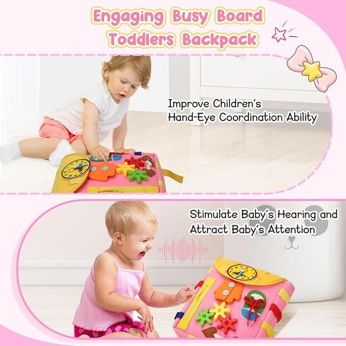 لوحة مشغولة - حقيبة ظهر للأطفال الصغار من عمر 3 إلى 7 سنوات - ألعاب مونتيسوري الحسية مع أبازيم أرقام - تطوير المهارات الحياتية ونشاط التعلم والمهارات الحركية الدقيقة وألعاب السفر للأطفال الصغار هدايا عيد الميلاد in Kuwait