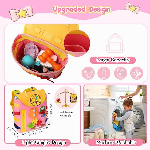 لوحة مشغولة - حقيبة ظهر للأطفال الصغار من عمر 3 إلى 7 سنوات - ألعاب مونتيسوري الحسية مع أبازيم أرقام - تطوير المهارات الحياتية ونشاط التعلم والمهارات الحركية الدقيقة وألعاب السفر للأطفال الصغار هدايا عيد الميلاد in Kuwait