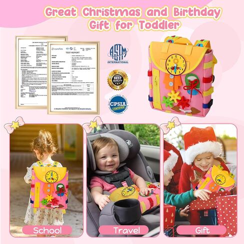 لوحة مشغولة - حقيبة ظهر للأطفال الصغار من عمر 3 إلى 7 سنوات - ألعاب مونتيسوري الحسية مع أبازيم أرقام - تطوير المهارات الحياتية ونشاط التعلم والمهارات الحركية الدقيقة وألعاب السفر للأطفال الصغار هدايا عيد الميلاد in Kuwait