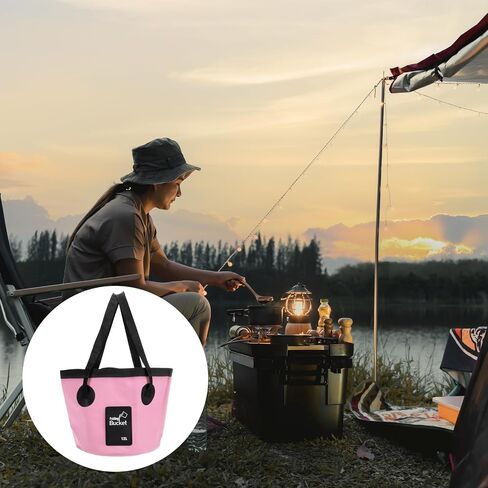 PATIKIL 3.2 Gallon 12L Collapsible Bucket, Travel Portable Water Storage Container Folding Foot Wash Basin for Outdoor Travel Camping Fishing, Light Pink in Saudi Arabia