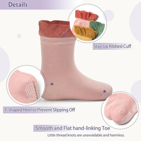 Baby Boys Socks Cotton Crew Toddler Socks with Grips Anti Skid Bottom Socks 6 Pack in Saudi Arabia