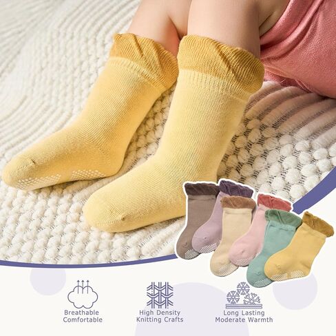 Baby Boys Socks Cotton Crew Toddler Socks with Grips Anti Skid Bottom Socks 6 Pack in Saudi Arabia