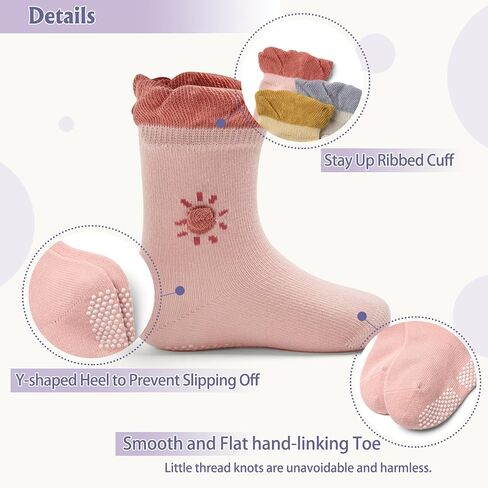 Baby Boys Socks Cotton Crew Toddler Socks with Grips Anti Skid Bottom Socks 6 Pack in Saudi Arabia