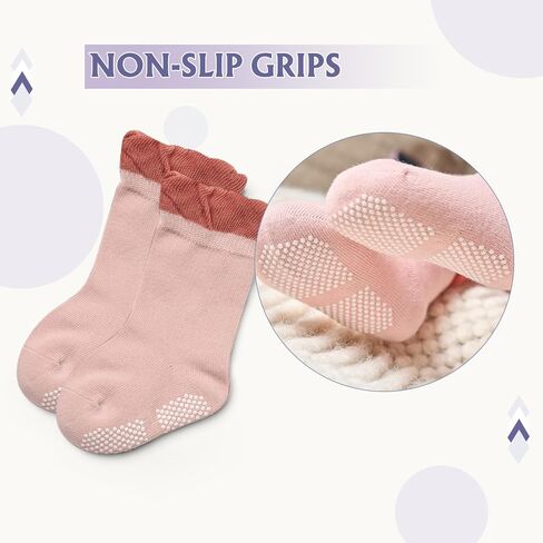 Baby Boys Socks Cotton Crew Toddler Socks with Grips Anti Skid Bottom Socks 6 Pack in Saudi Arabia