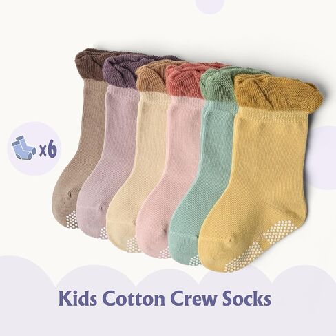 Baby Boys Socks Cotton Crew Toddler Socks with Grips Anti Skid Bottom Socks 6 Pack in Saudi Arabia