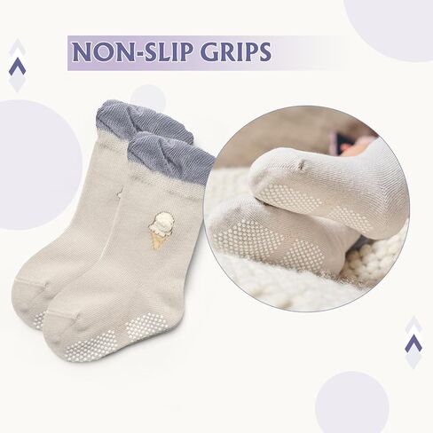 Baby Boys Socks Cotton Crew Toddler Socks with Grips Anti Skid Bottom Socks 6 Pack in Saudi Arabia