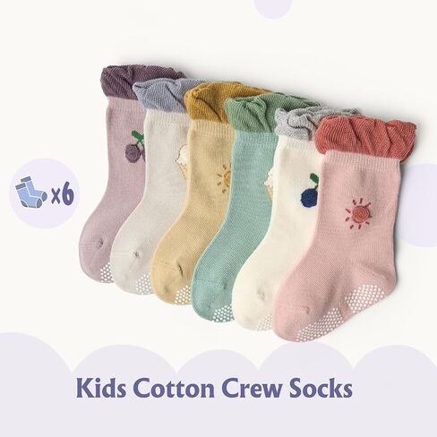 Baby Boys Socks Cotton Crew Toddler Socks with Grips Anti Skid Bottom Socks 6 Pack in Saudi Arabia